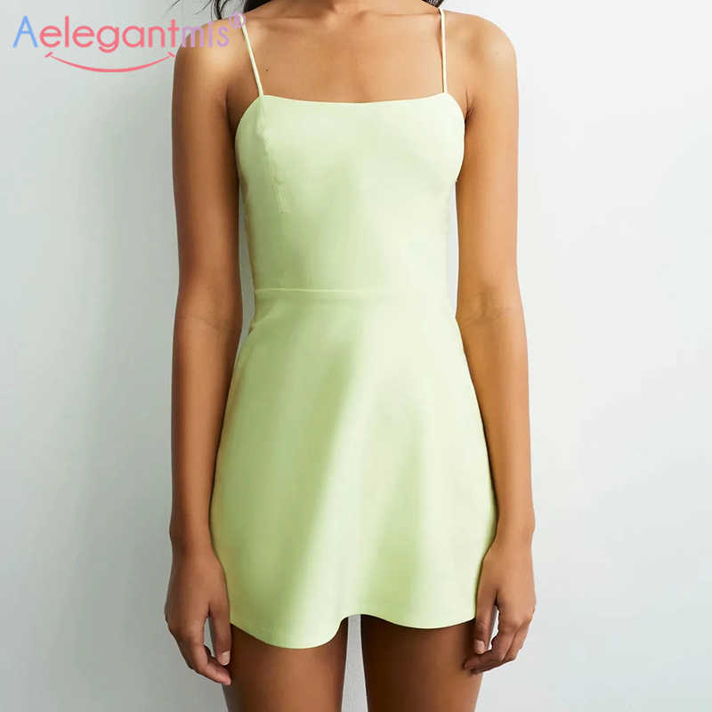 

Aelegantmis Sexy Slip Dress Women Slash Neck Slim Elastic Spaghetti Strap A Line Korean Sleeveless Vestido De Mujer Summer 210607, Green