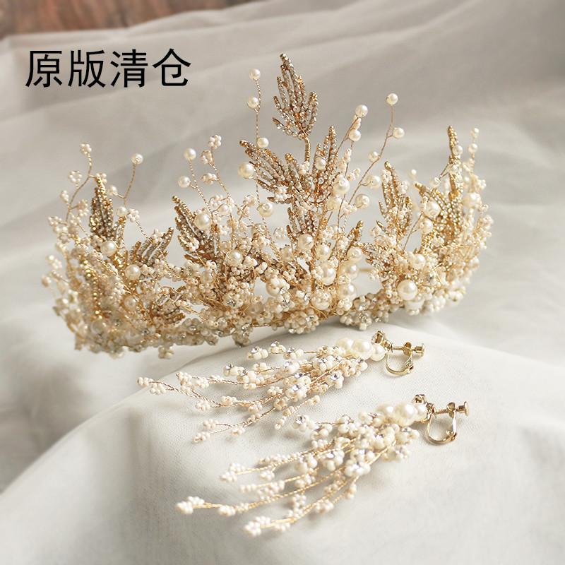 

Headpieces Baroque Headband Wedding Pearl Tiara Girl Crown Gold Bridal Hair Accessories Hairwear Jewelry Bride Jewellery Set Big