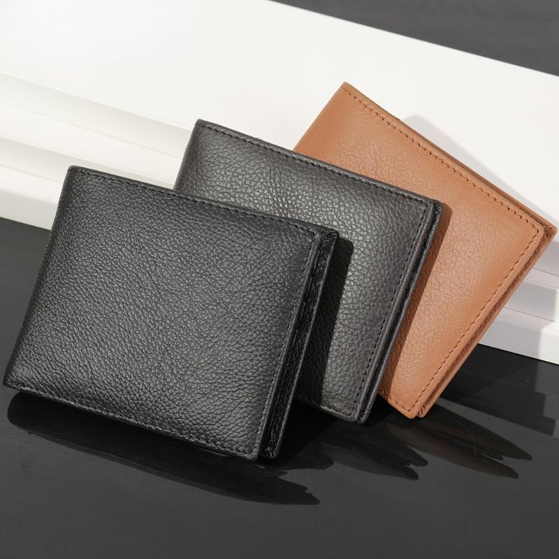 

Wallets Genuine Leather Men Wallet Fashion Korean Style Short For ID Window Holder Mens Purses High Quality, Red;black