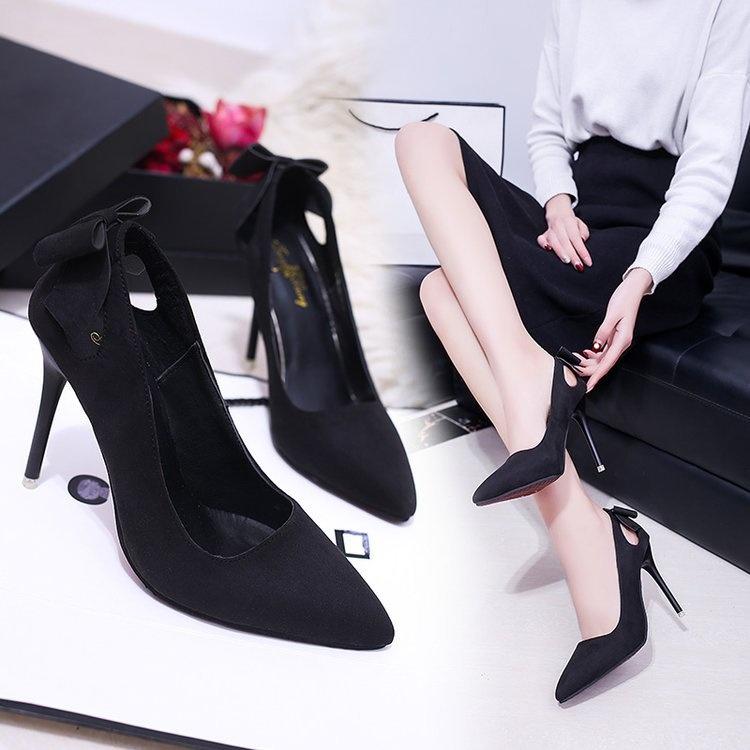 

Dress Shoes Fashion Sexy Pointed Pumps High Heels With Hollow Bow Black Wedding Patent Leather Heel Ladies
