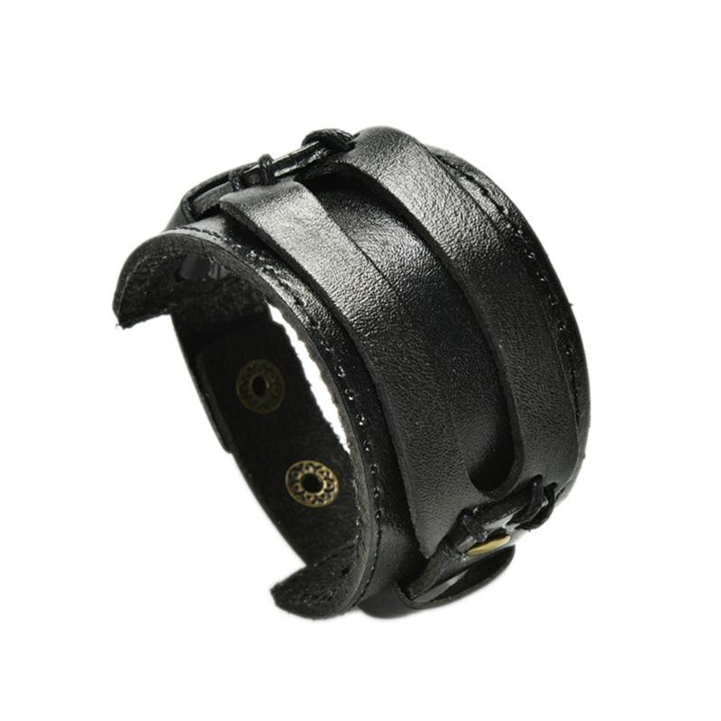 

Charm Bracelets 1pc Black & Brown Leather Bracelet With Alloy Buckle Adjustable Fashion Women Men Jewelry