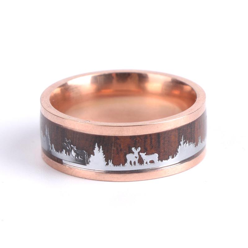 

Wedding Rings Fashion Men Ring Wooden Ornament Deer Circle Christmas Gift Classic Band Wood Inlay Stag Silhouette