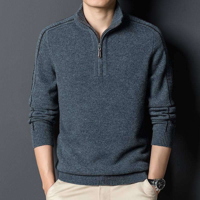 

Men's Sweaters Half-necked Cardigan Young And Middle-aged Fashion Trend Zipper Sweater With Cashmere High-end Knitted Bottoming Shirt., White;black