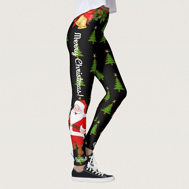2021 Automne et hiver Europe et États-Unis Nouveaux Jambières d'impression de Noël Pantalons de yoga Strech Blue S M L XL XXL I1VP #
