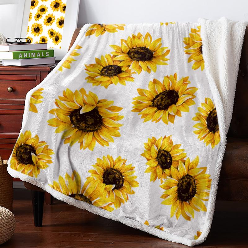

Blankets Plant Sunflower Flower White Print Plush Throw Blanket Sherpa Fleece Bedspread Bedding Picnic Wool Soft