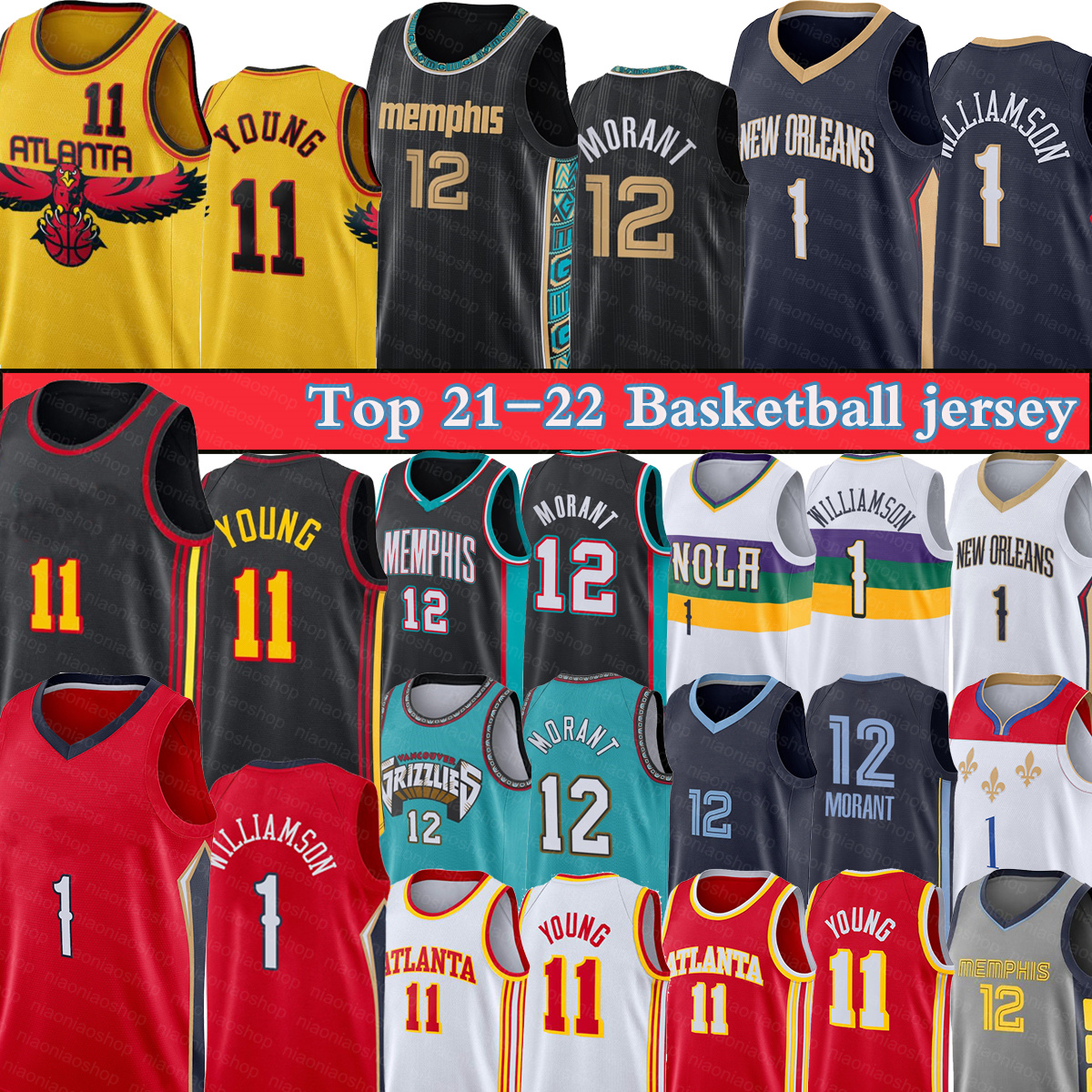 

Trae 11 Young Basketball Jerseys Ja 12 Morant Zion 1 Williamson Jersey Camiseta baloncesto 75th Anniversary Atlanta Hawks Memphis Grizzlies 2022 New