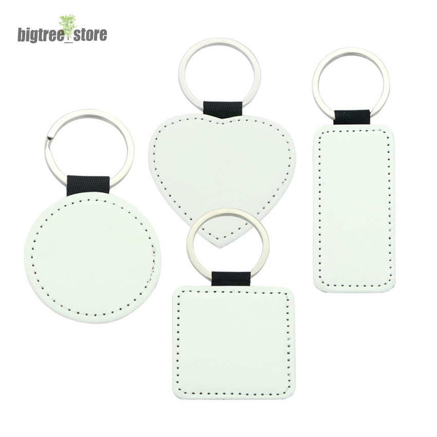 

Free ship Sublimation Key Chain Blank PU Leather Keychains Heart/Rectangle/Square/Round Pendant Hot Transfer Printing Ring Single-Sided DIY Strip 4 Styles
