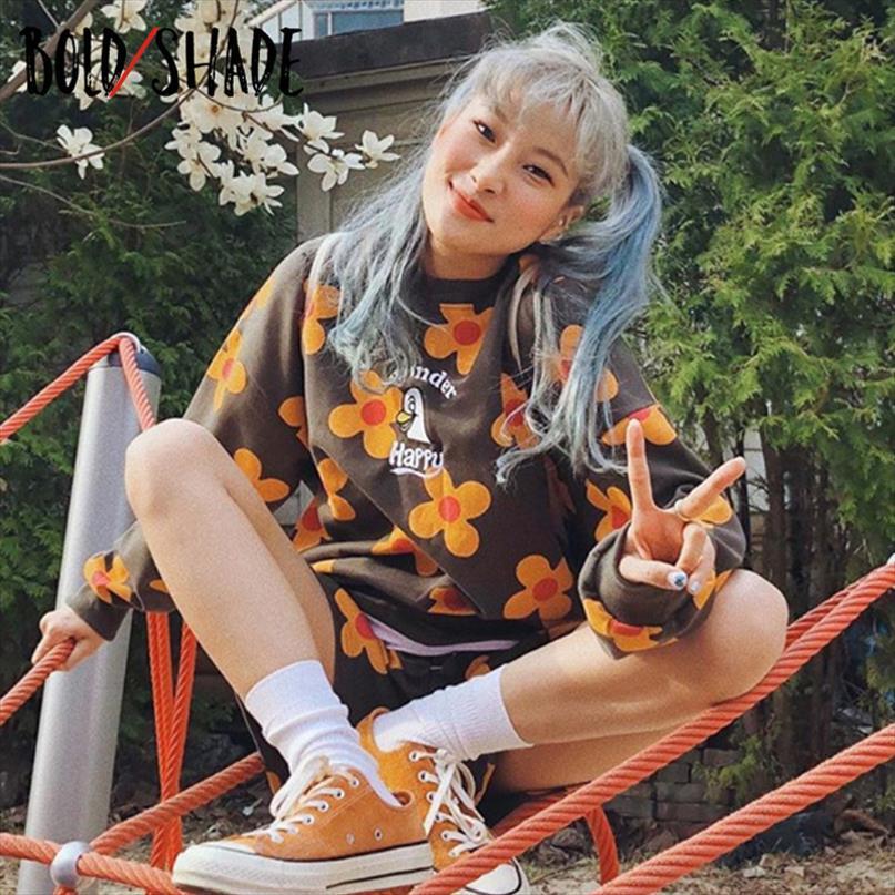 

90s teenager fashion harajuku matching womens pants sets floral print hoodies and elastic waist shorts autumn streetwear 2pcs, White