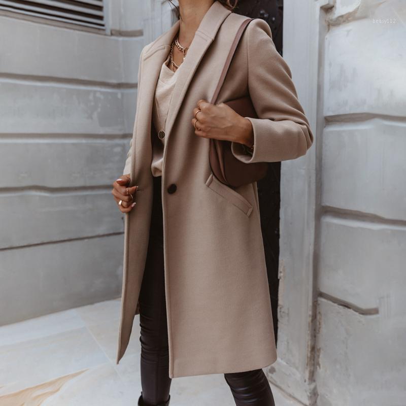 

Winter Women Elegant Wool Blend Coat Fashion Turn-down Collar Long Coats Vintage Single Breasted Woolen Overcoat Outwear, Black