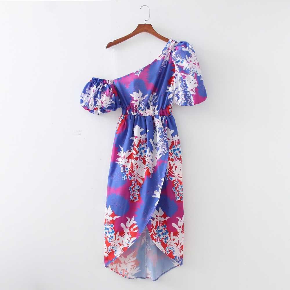 

Women Summer Dress Arrival Floral Print One Shoulder Midi Beach Sundress 210602