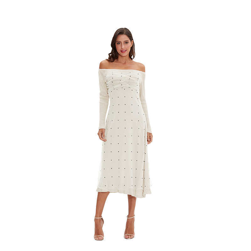 

Women dress sexy off shoulder polka dot party dress M3052 210526
