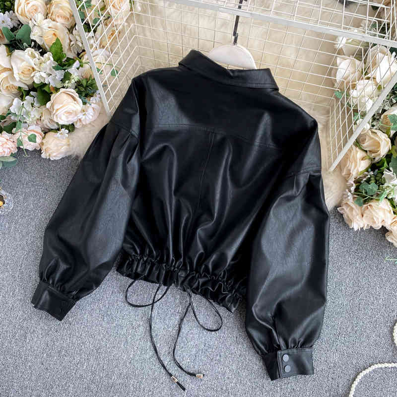 

women's jackets brinaok women's pu jacket, for spring and autumn, , smooth, lace, lapel, loose, modern, retro, wild, hwex, Black;brown
