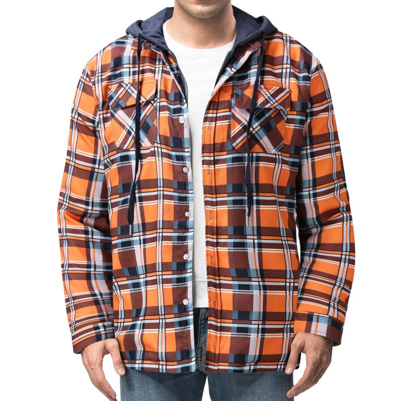 

Men's Jackets Vintage Man Winter Jacket Coat Thicken Warm Long Sleeve Hooded Pockets Plaid Shirt Streetwear Fashion Men Clothings, Army green