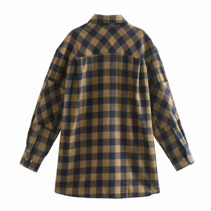 

New Plaid Shirts Womens Blouses Long Sleeve Checked Lady Tops Female Clothes Outwear Two Pockets Spring 2021 News Bv6c, As picture