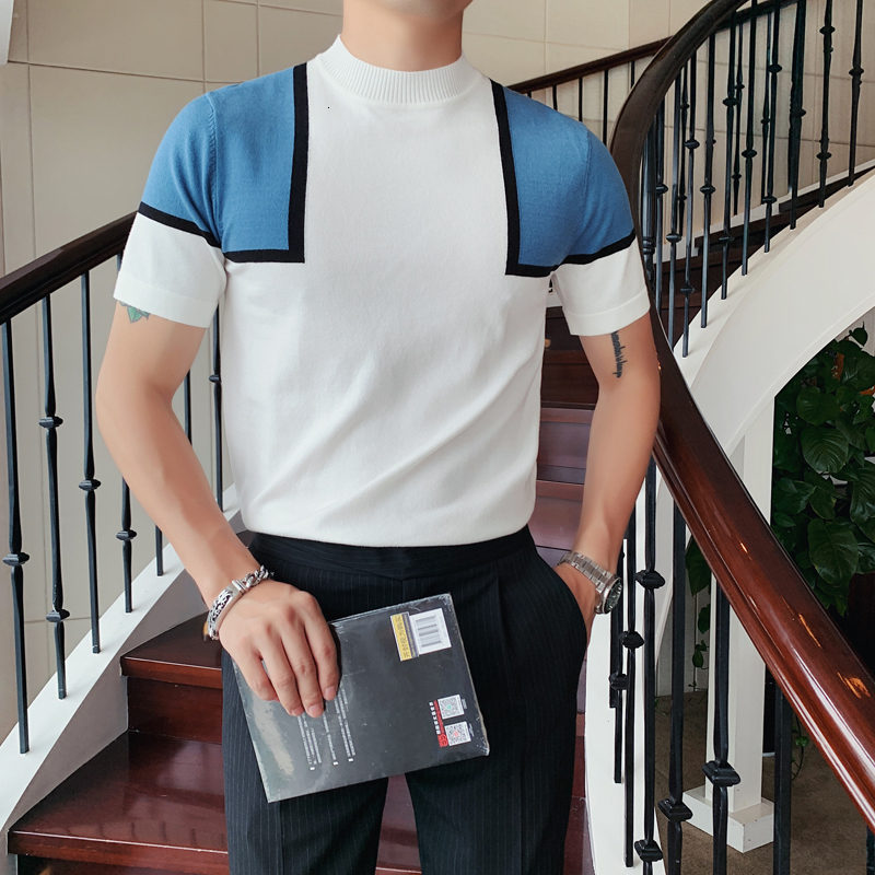 

New Winter Turtleneck High Fashion Clothes 2021 Short Sleeve Men's T-shirts Fine Fit Pullovers'sh Nsld, White