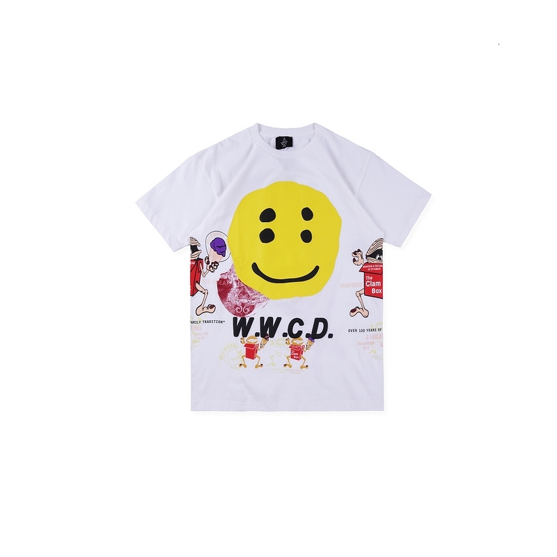 

2021 New Kanye West Wwcd Cpfm Smile Face Printed Women Men Shirts Tees Hiphop Streetwear Cotton Casual t Shirt Pq4w, Red
