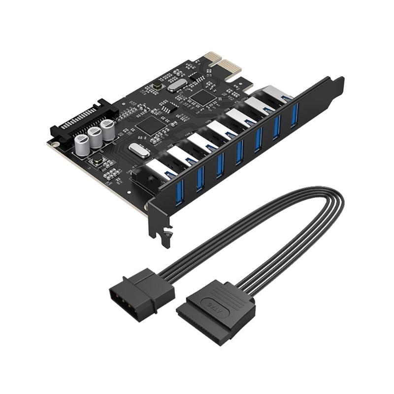 

Computer Cables & Connectors ORICO SuperSpeed USB 3.0 7 Port PCI-E Express Card With A 15pin SATA Power Connector PCIE Adapt Expansion