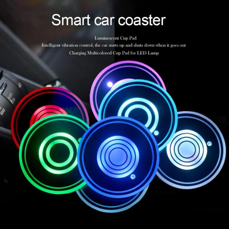 

Interior Decorations 2Pcs Rechargeable RBG Color Light Auto Car Cup Coasters Drinkings Holder Mat