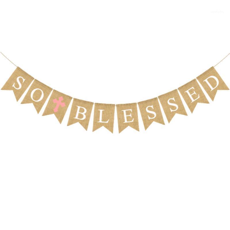 

Party Decoration Baby Birthday Supply Classy Bunting Linen Dovetail Banner Wall With Cross