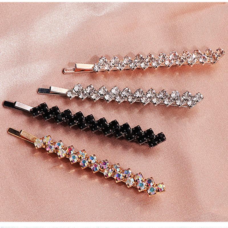 

Shining Crystal Rhinestone Hair Clip For Women Elegant Korean Design Snap Barrette Stick Hairpin Hair Styling Accessories, Golden;silver