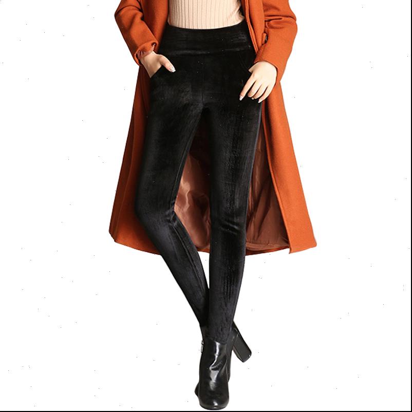 

oumengka 2021 winter double thicken velvet skinny womens pants high elastic waist stretch slim trousers female pencil pants, Black;white