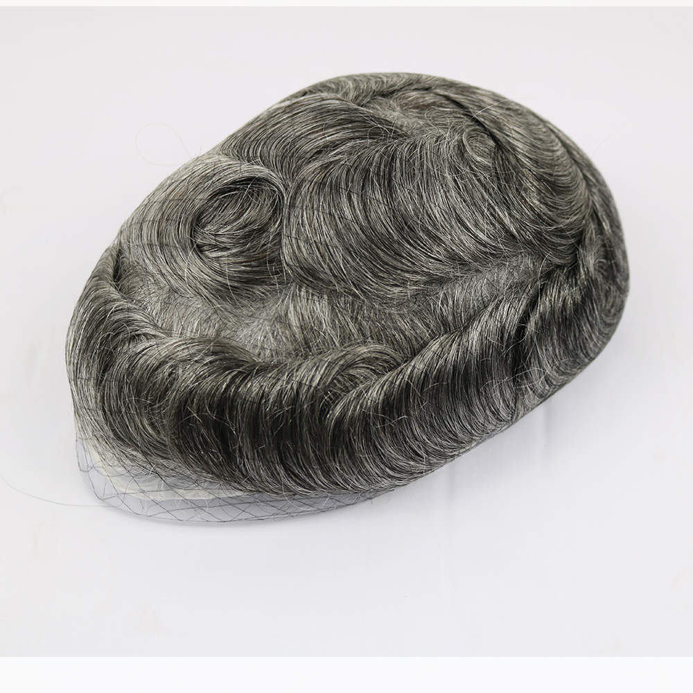 

Thin Skin Toupee for Men Men's Hair Pieces Replacement System 1B65 Color Human Hair Mens Wig, Black