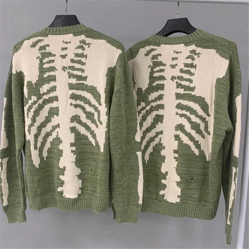 

20FW new hiphop Loose KAPITAL Skeleton Bone Printing Sweater Men Woman High Quality Crewneck Vintage Green Sweatshirts sweater