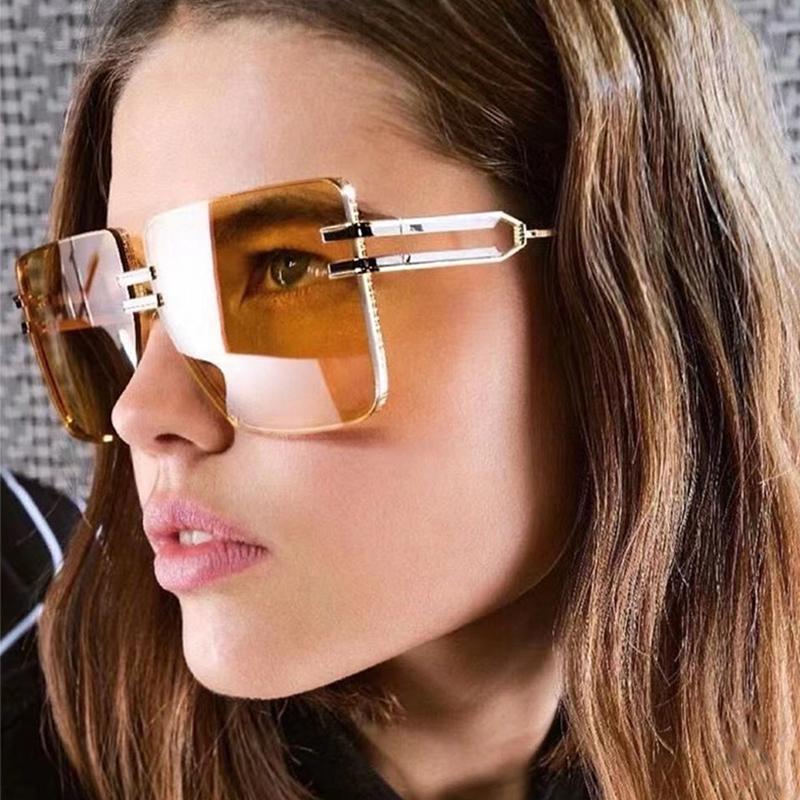 

Sunglasses Metal Gradient Square For Women Men Fashion Oversized Rimless Glasses Oculos, White;black