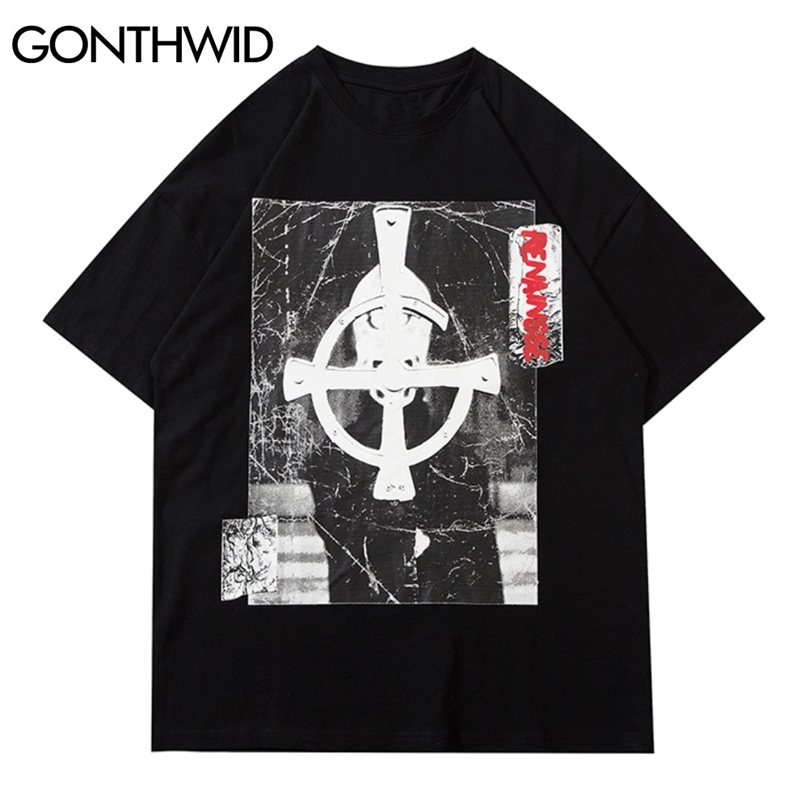 

Tshirts Creative Distressed Print Short Sleeve Tees Shirts Mens Hip Hop Harajuku Casual Cotton Streetwear Summer Tops 210602, White