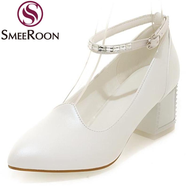 

Smeeroon female pumps woman classic buckle princess's exclusive woman shoes pointed toe concise thick heels party shoes delicate, Sky blue