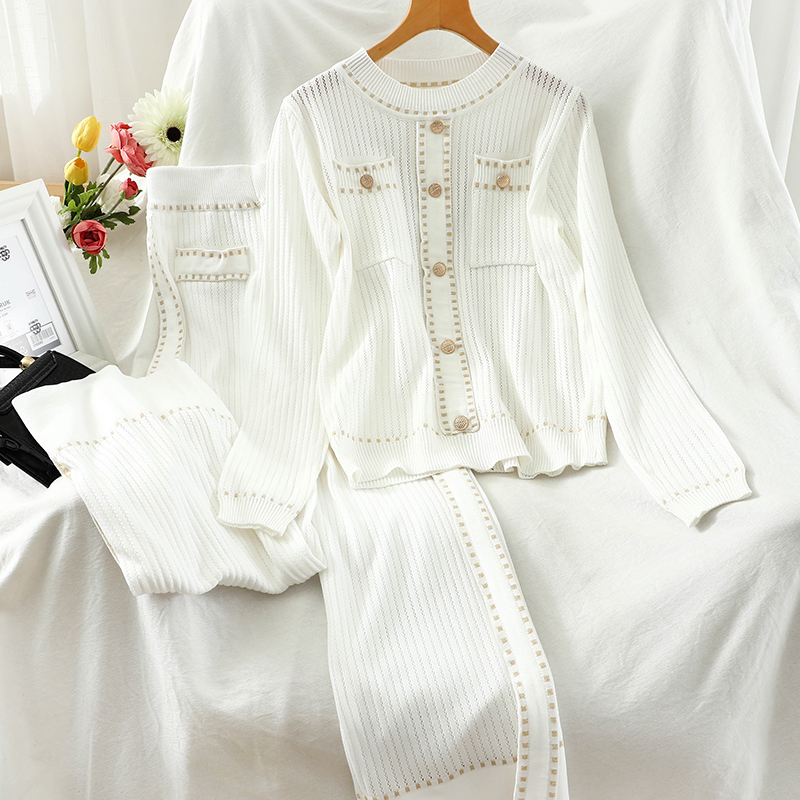 

Autumn 2020 White/Black Knitted Women Two Piece Dresses Set Elegant Short Sleeve O-neck Casual Tops Shirts And Loose Pants 2 Piece Set, Same as picture