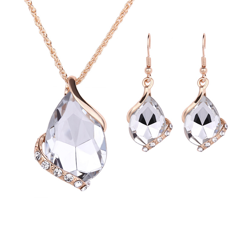 

Earrings Necklaces Sets Fashion Women Elegant 5 Colors Water Drop Style Rhinestone Gold Plated Jewelry Sets 2-Piece Set Wholesale 910 Q2, Silver