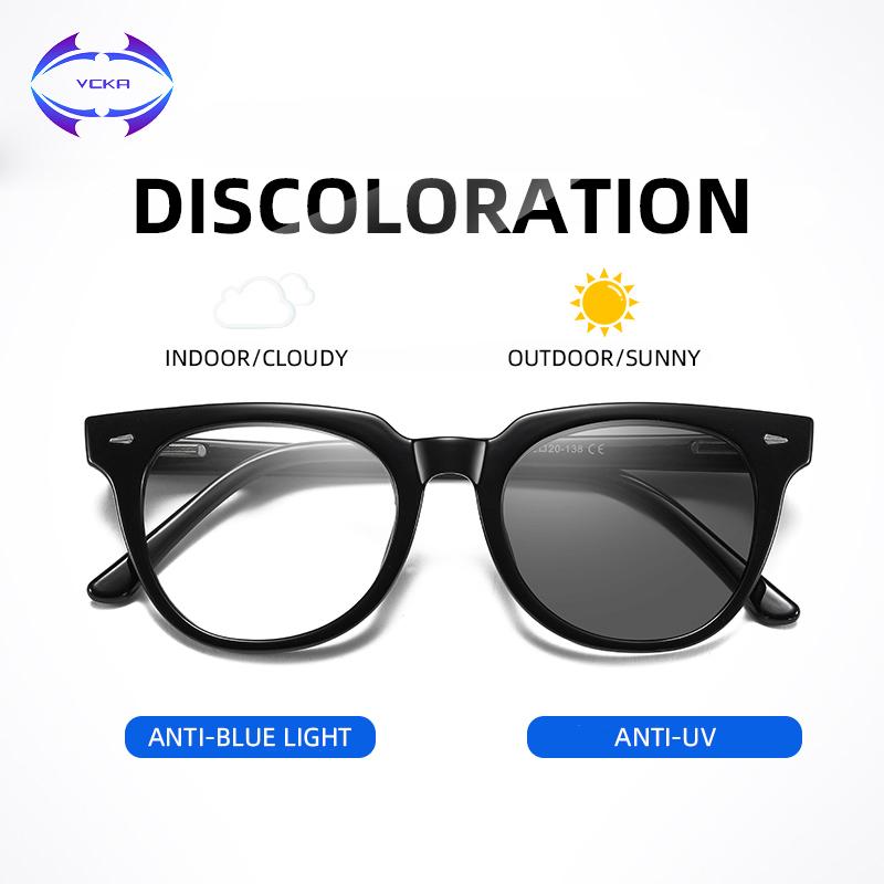 

Fashion Sunglasses Frames VCKA Discoloration Women Leopard Anti Blue Ray Light Filter Glasses For Computer Protection Blocking Gaming Men