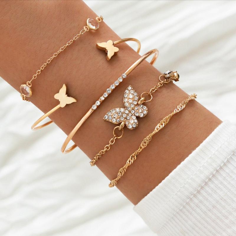 

Charm Bracelets Bohemian Bracelet Butterfly Opening Set With Diamond Crystal 5 Piece For Women And Girls Unique Gift Christmas