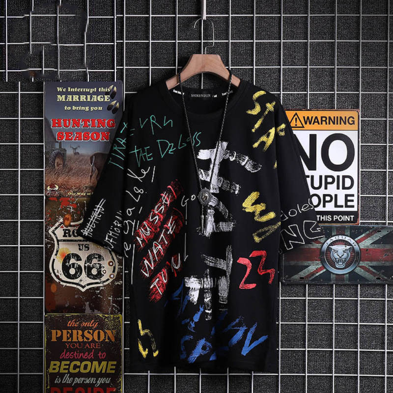 

2021 New Graffiti Imprimir t Shirts Tee Tops Homens Vero Hip Hop Streetwear Harajuku Moda Casual Masculino Camisetas De Manga Curta Meninos, White