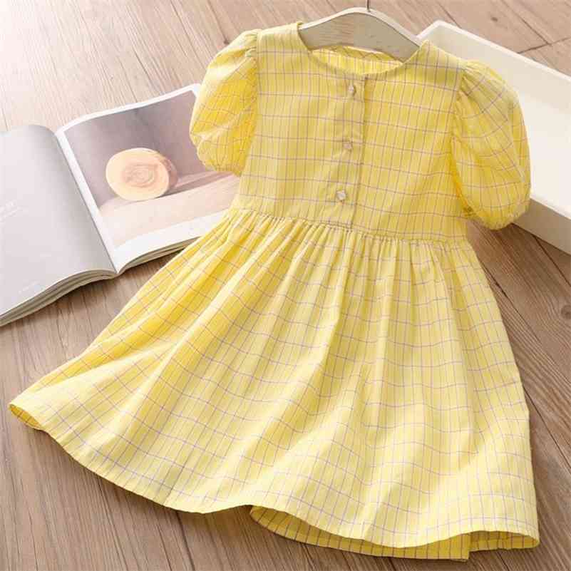 

Summer 2 3 4 5 6 7 8 10 Years Kids Princess Party Birthday Gift Child Knee Length Plaid Short Sleeve Dresses For Girls 210701, Yellow