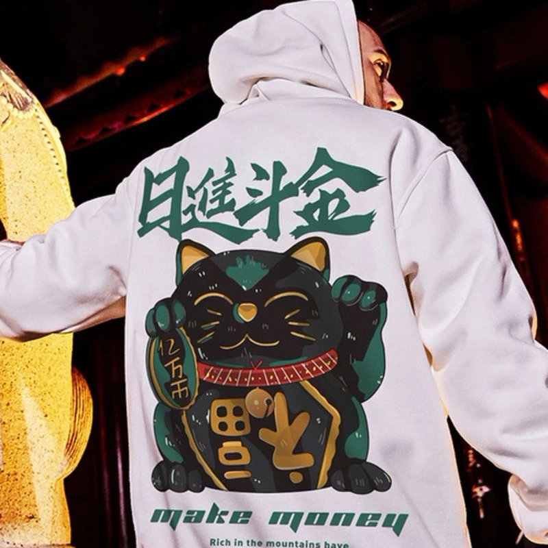 

2021 Winter Loose Hoodies Hip Hop Men Hoodie Plutus Cat Impression Pullovers Oversize with Hood High Street Sweatshirt Spmq, Black