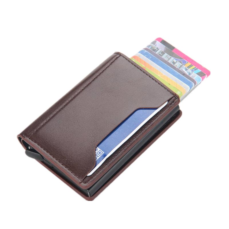 Titulaires de cartes Hommes Slim Portefeuille Pu en cuir Publier RFID Anti-vol Smart Alliage d'aluminium Mini Porte-monnaie pour femmes