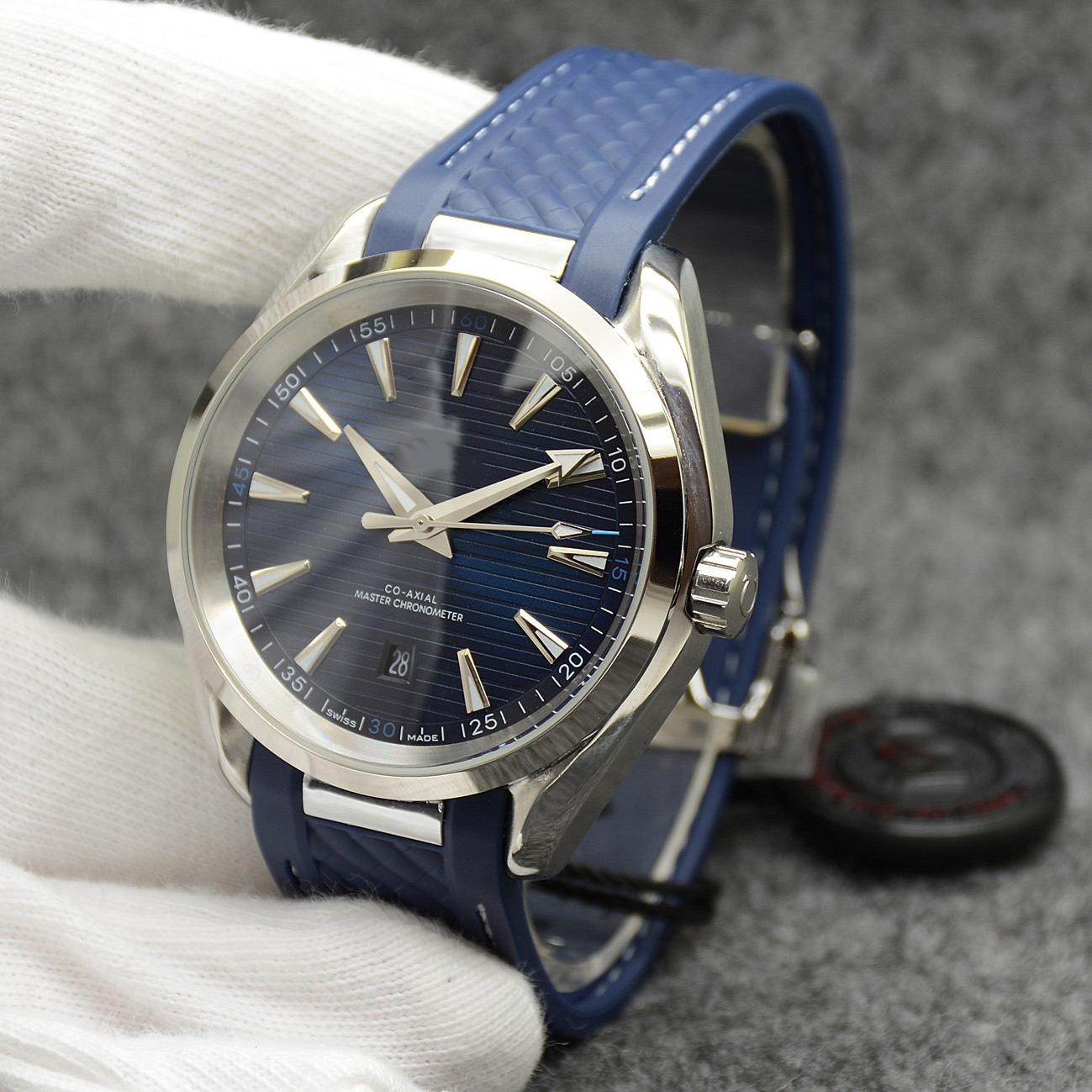 

watch automatic mechanical grey dial mens 42mm stainless steel glass back sports rubber strap wristwarches, Slivery;brown