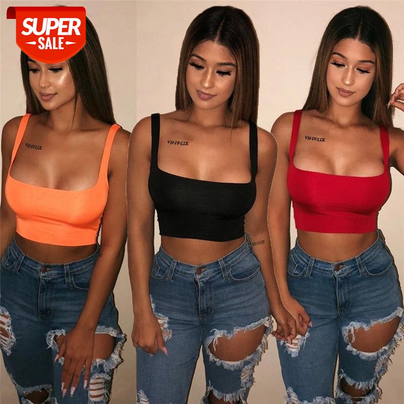 

2020 Sexy Women Solid Strappy Tanks Vest Crop Top Summer Sleeveless Slash Neck Tanks Beach Women Sports Tank Tops #Hu8S, White