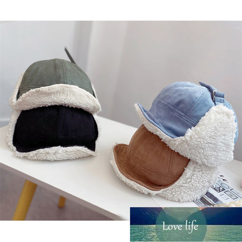 

Autumn Winter Plush Cotton Warm Bomber Hats Women Suede Pilot Ear Prorector Hats Caps Visor Hat For Girls Factory price expert design Quality Latest Style Original, Black