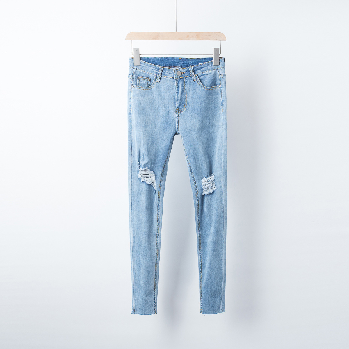 

jeans f2074-wind women's clothing summer 2021 high waist knee burr leggings, Blue