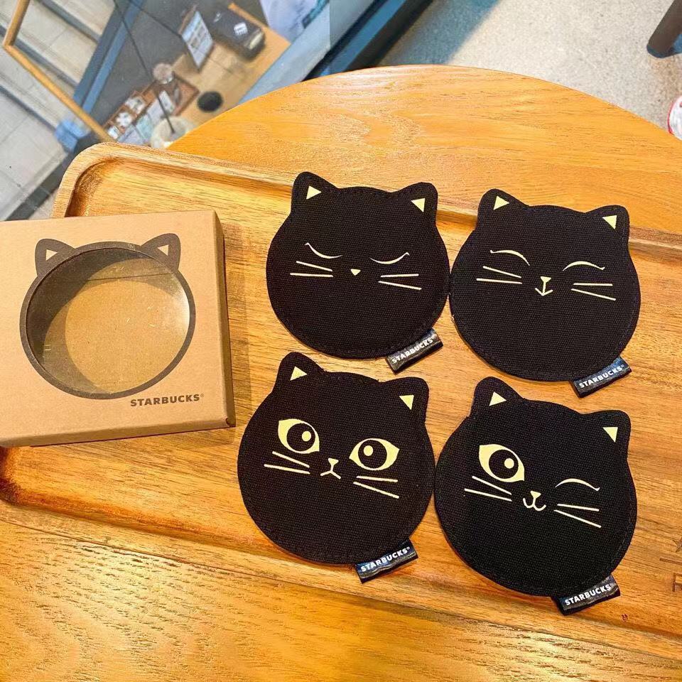 

Starbucks Black Cat Series Coaster Mats Anti-slip Silicone Water Cup Coffee Mat for Mugs with Package Box
