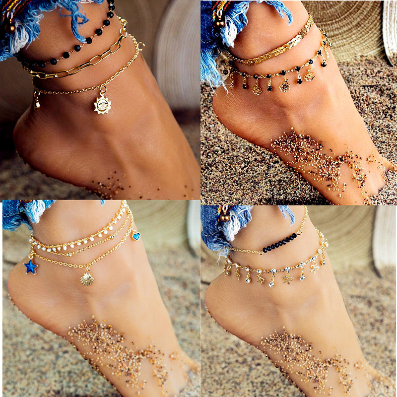 Fashion Creative 3 Piece Anklet Set Simple Retro Beach Anklet Women Foot Ornaments 211560-image-706206096