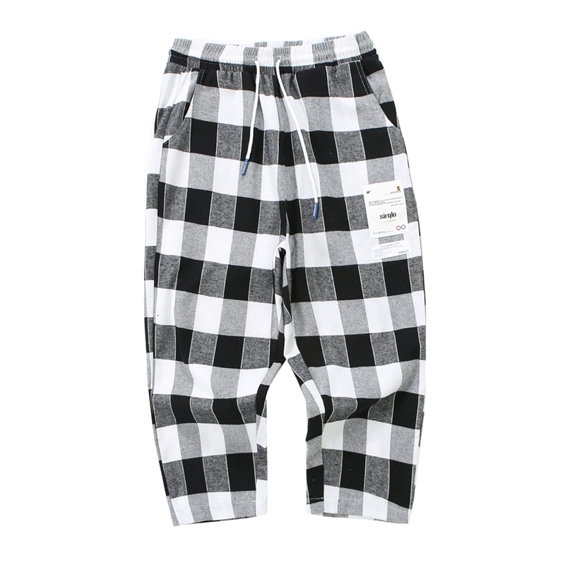 

2021 New Streetwear Black Plaid Joggers Man Casual Straight Harem Men Korean Hip Hop Track Pants Plus Size Lga5