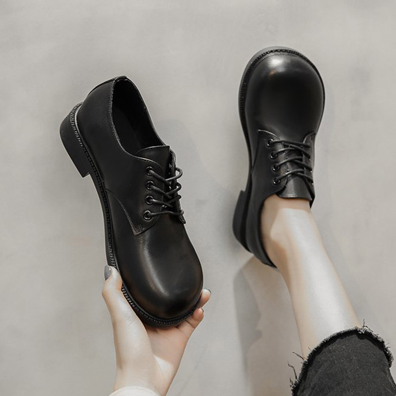 

Women Oxfod Shoes Round Toe Lace Up Leather Shoes Black Lolita Shoes Low Heels Brogue mujer Spring Autumn 8807N