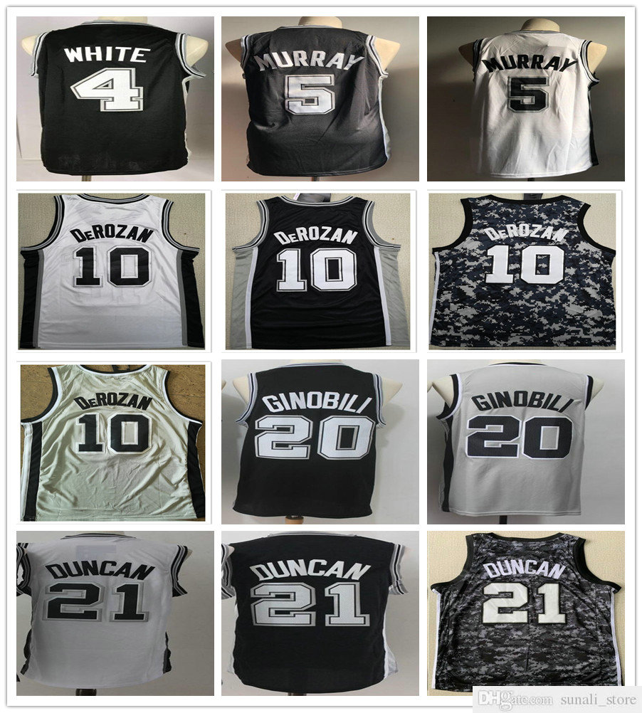 

Stitched Men Derrick 4 White Jerseys Dejounte 5 Murray DeMar 10 DeRozan Manu 20 Ginobili Tim 21 Duncan Basketball College Shirts, Black;red