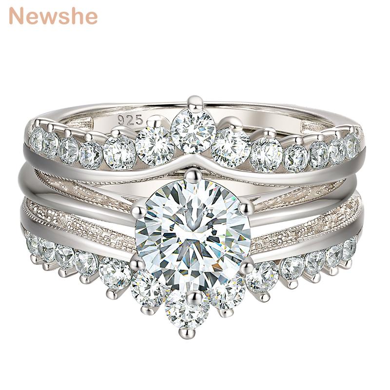

Cluster Rings She Luxury Solid 925 Sterling Silver Wedding Engagement Set For Women High Grade Cubic Zircon Guard Band BR1167, Golden;silver