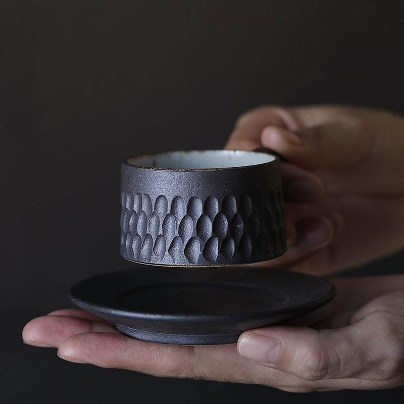 

60cc Creative Handmade Ceramic Coarse Pottery Espresso Coffee Cup with Saucer Kit Mini Drinkware Office Milk Yogurt Mug Art Gift