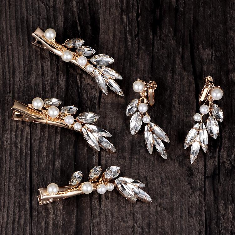 

Hair Clips & Barrettes SLBRIDAL Handmade Crystal Rhinestone Pearls Flower Wedding Clip Earring Set Bridal Accessories Women Jewelry